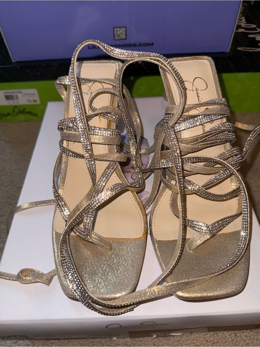 Jessica Simpson Gold Metallic Lace-Up Strappy Heels